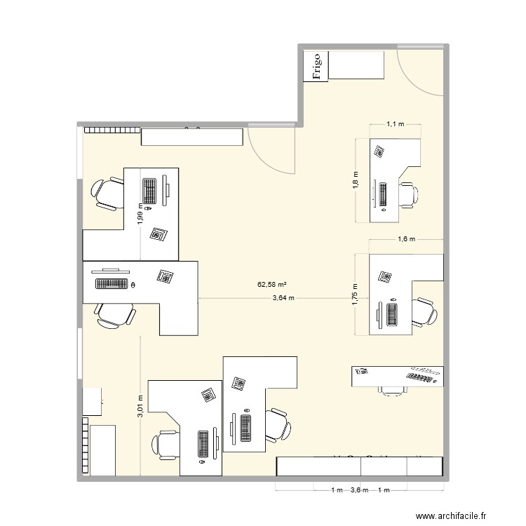 Bureau. Plan de 1 pièce et 63 m2