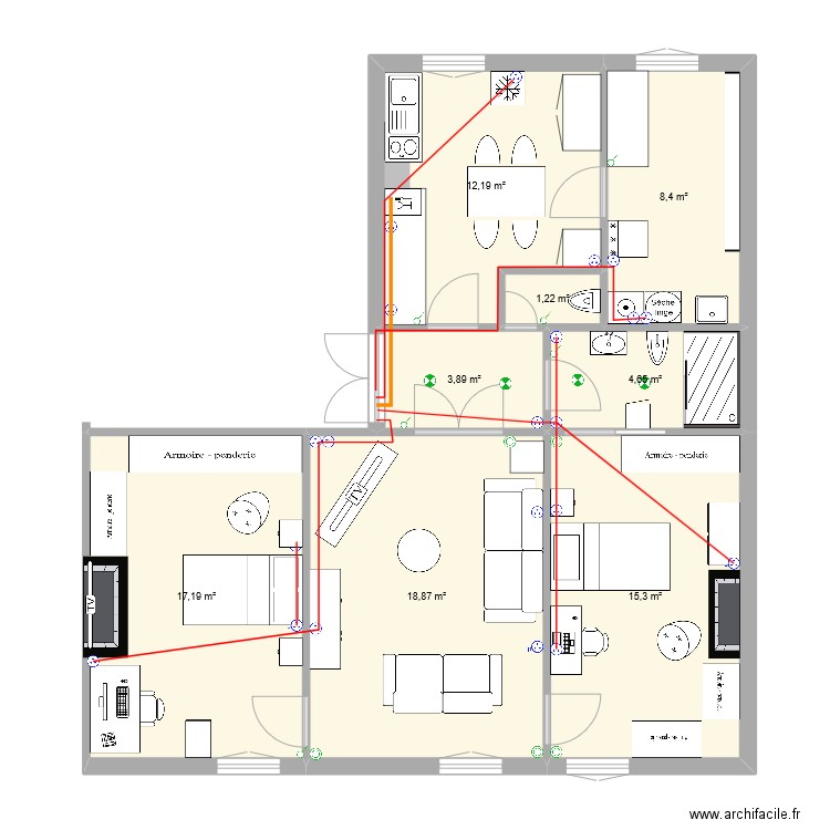 13 Gb Meublé + Elect. Plan de 8 pièces et 82 m2