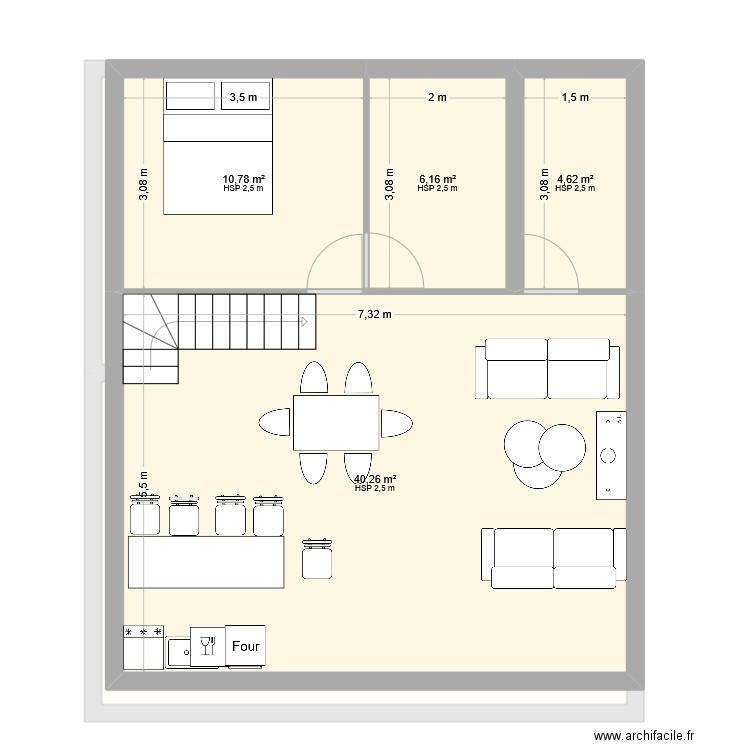 chalet a etage. Plan de 6 pièces et 129 m2