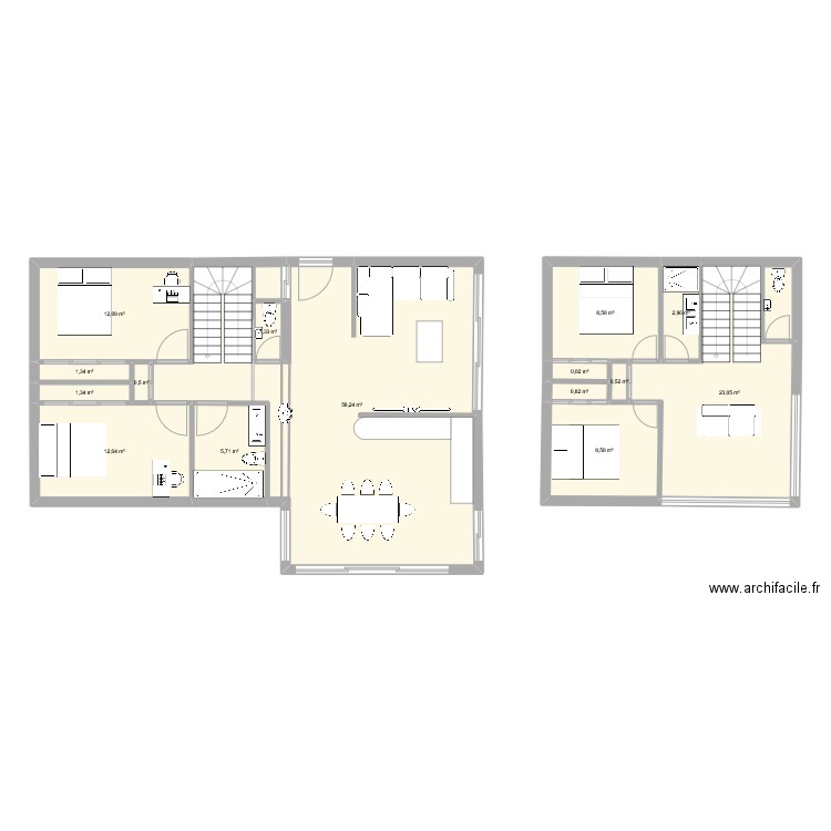 Sud-Ouest 2. Plan de 15 pièces et 138 m2