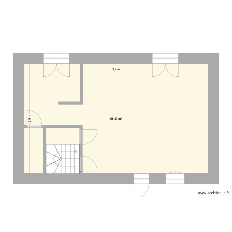 4 MD. Plan de 1 pièce et 58 m2