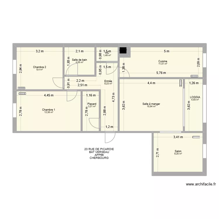 BAT VERSEAU APP56. Plan de 11  et 80 m²