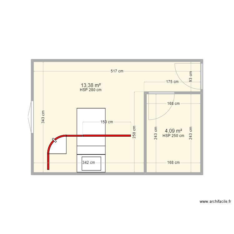 EHPAD LES CHENES VERT CH SIMPLE 24. Plan de 2 pièces et 17 m2