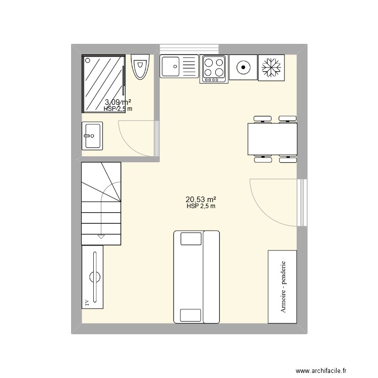 rbnb. Plan de 4 pièces et 47 m2