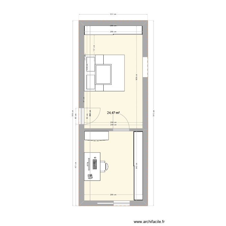 chambre - Plan 1 pièce 24 m2 dessiné par bastienbilliout