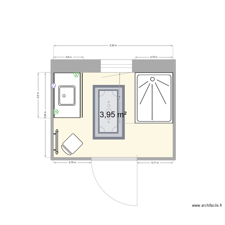 Chambery SdB Proposition 1. Plan de 1 pièce et 4 m2