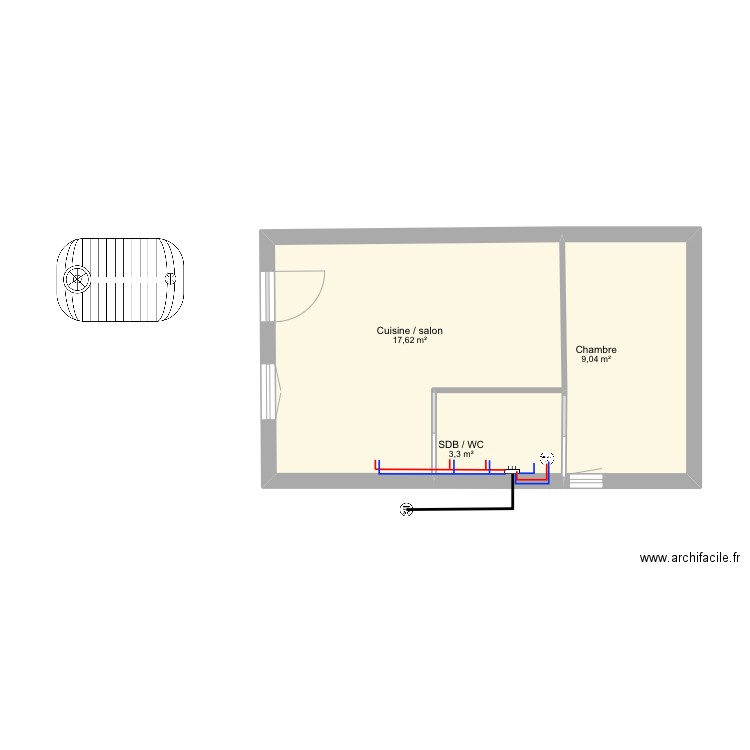 Castel 1 EVAC. Plan de 3 pièces et 30 m2