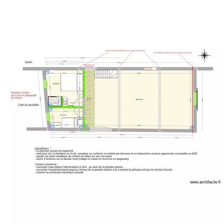 Platane Maison verte Etage futur v6. Plan de 3  et 68 m²