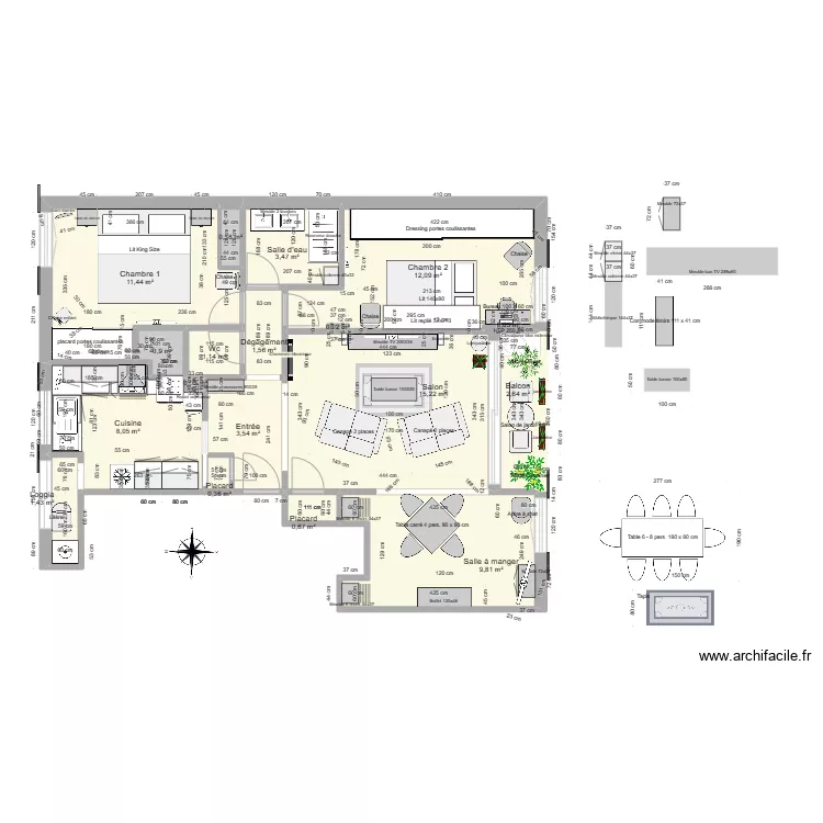 Appartement T4-meubl&eacute;. Plan de 