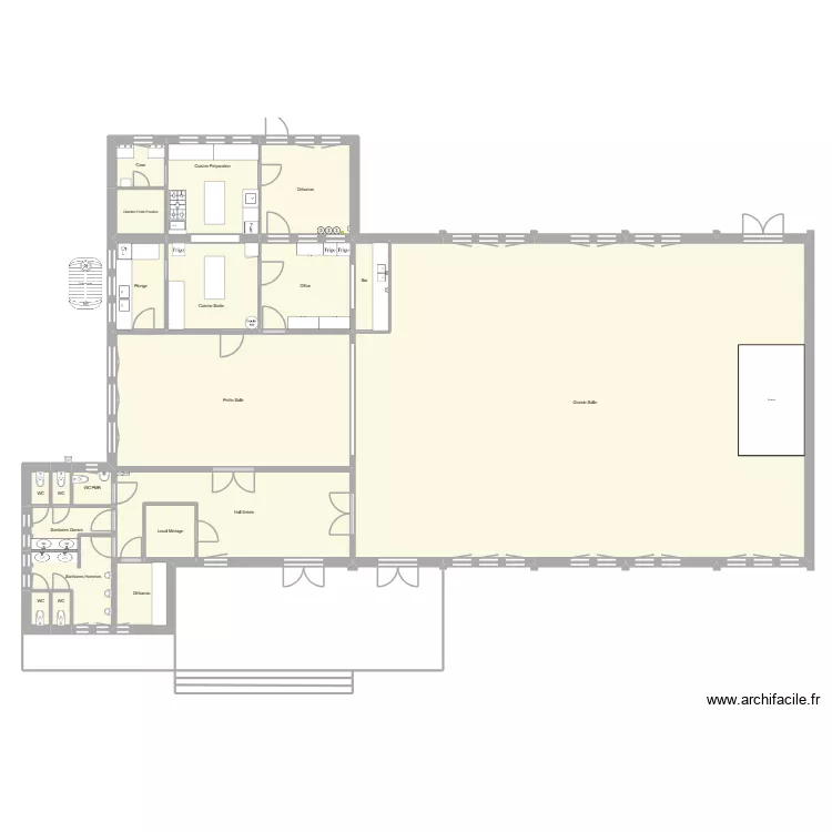 salle volksberg. Plan de 23  et 498 m²