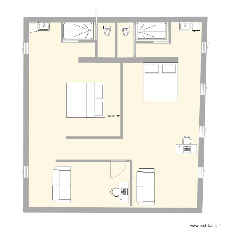 etage bw. Plan de 1 pièce et 82 m2