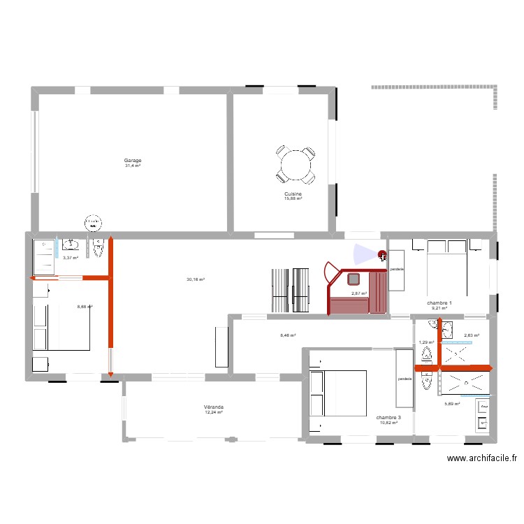 initial Allemagne transformation de base bis variante. Plan de 13 pièces et 143 m2