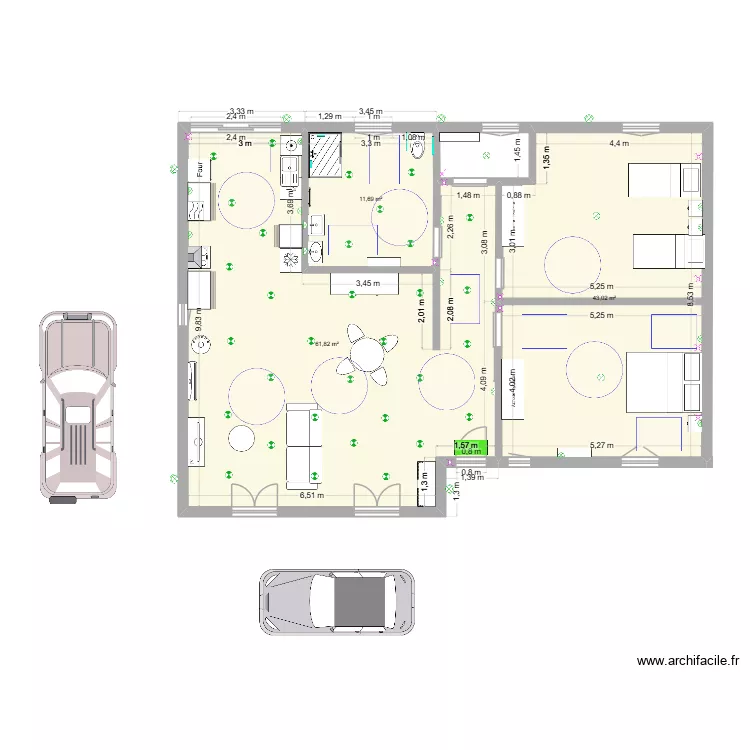location d&eacute;finitif cecile. Plan de 3  et 117 m²