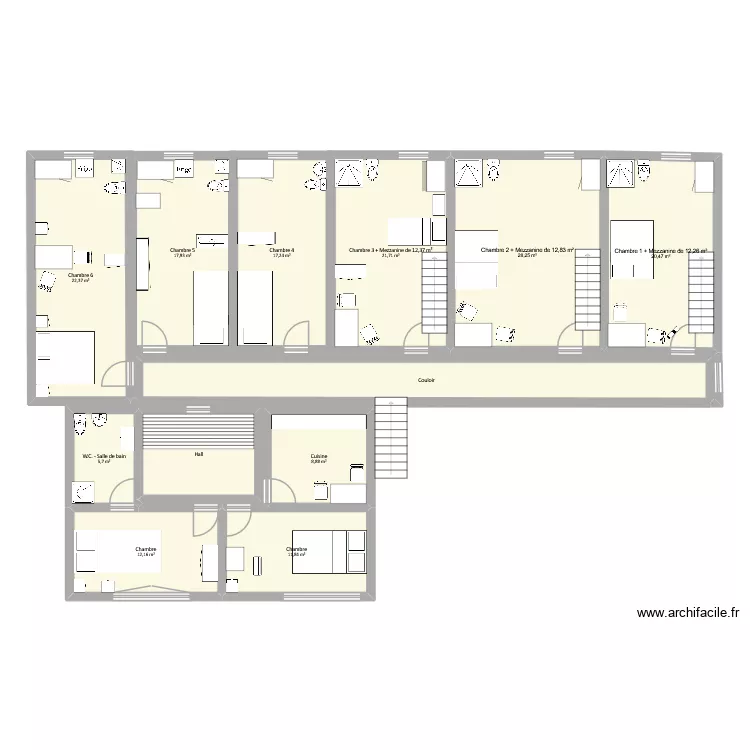 236 - 2 - 2&egrave; &eacute;tage. Plan de 12  et 197 m²
