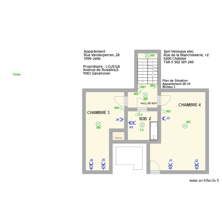 Plan de situation appartement 28cfi niveau 3. Plan de 5 pièces et 55 m2