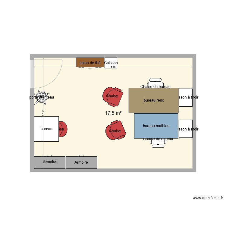 Bureau des goat. Plan de 1 pièce et 18 m2