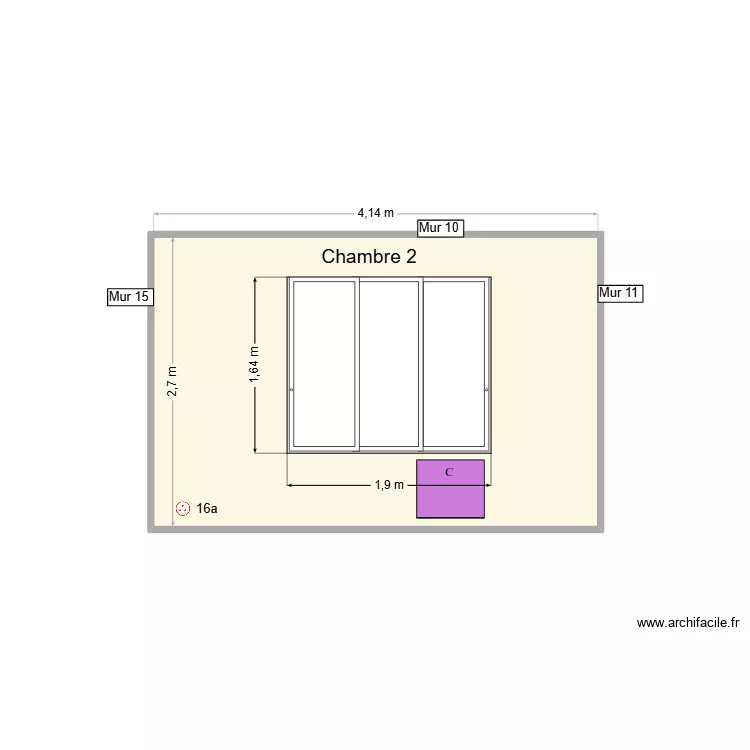 PC Chambre 2 - Mur 10. Plan de 1  et 11 m²