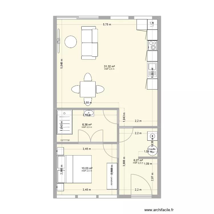 LOG.2 H&eacute;b&eacute;. Plan de 4 pièces et 56 m²