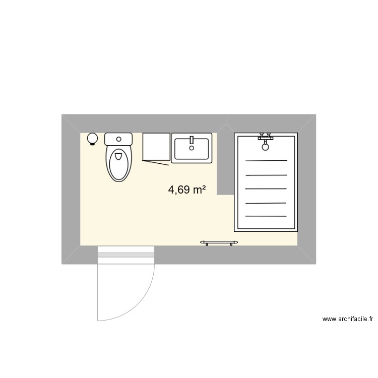 sdb bureau. Plan de 1 pièce et 5 m2