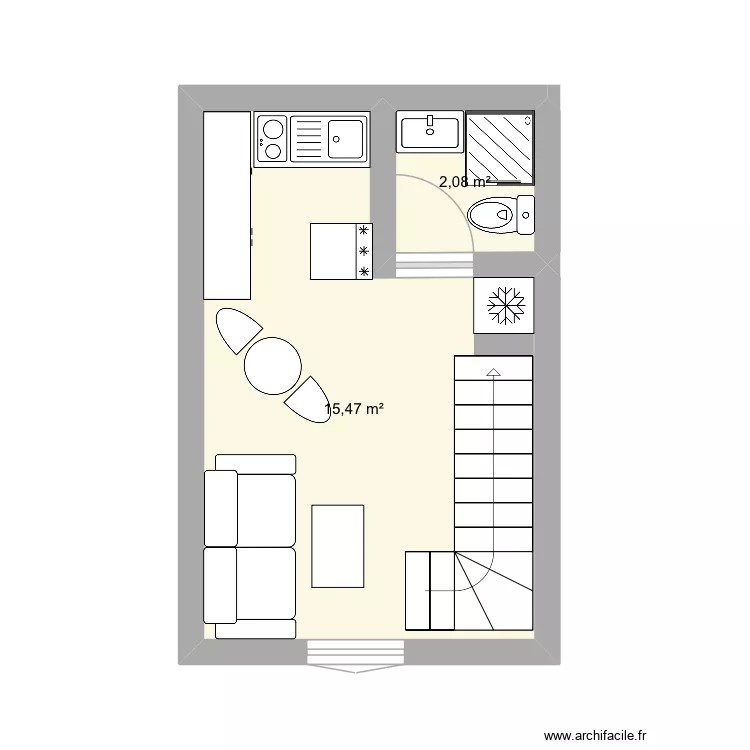 Actuelle C106. Plan de 2 pièces et 18 m²