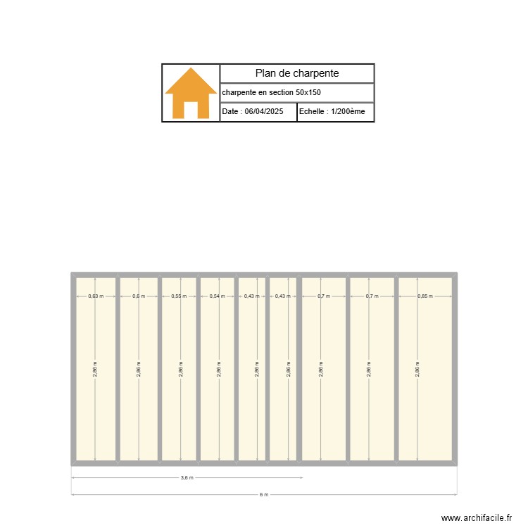 charpente. Plan de 9 pièces et 16 m2