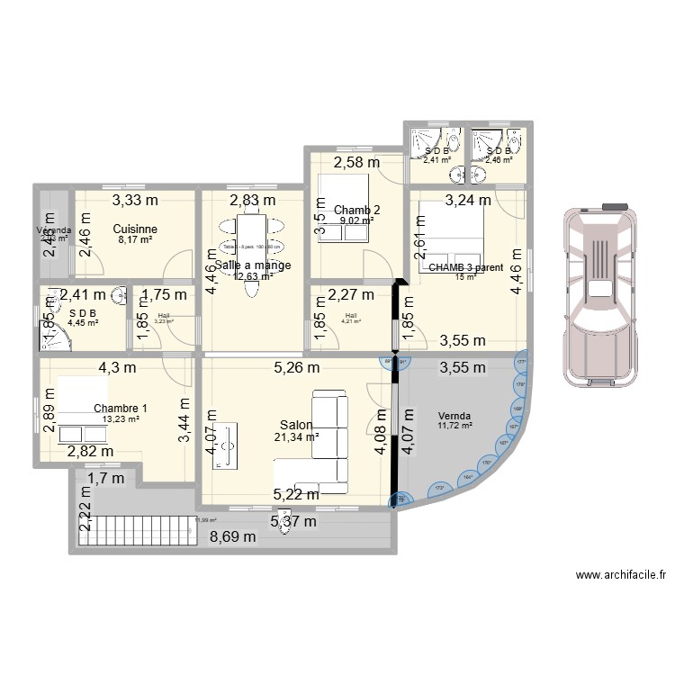 Mondo ernest plan  de modification. Plan de 14 pièces et 122 m2