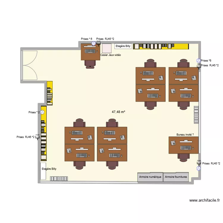 Bureau projet 1. Plan de 1  et 47 m²