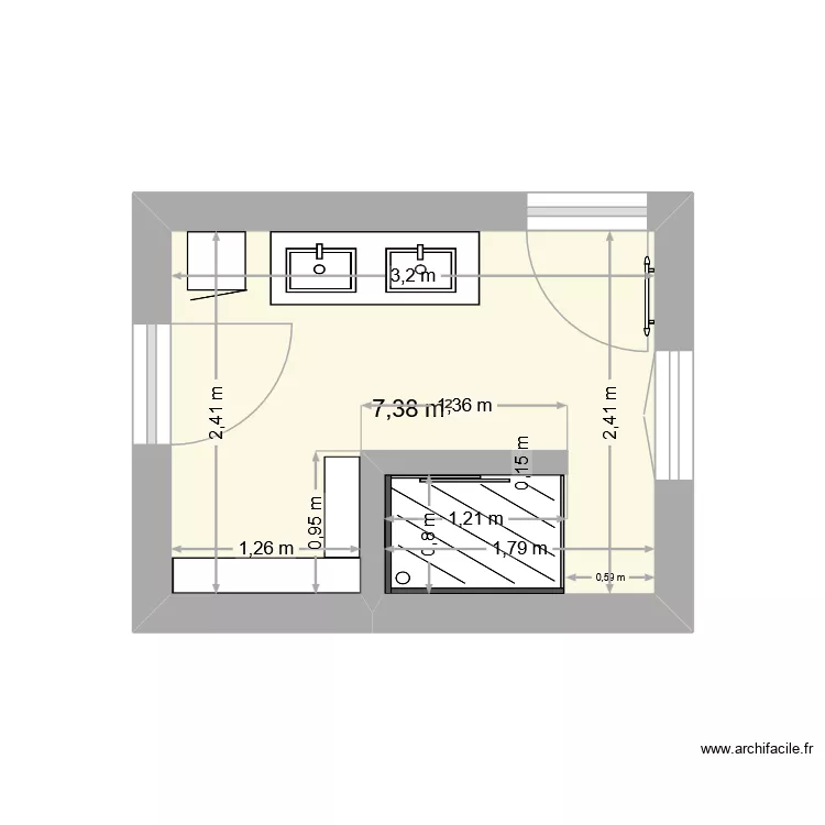 BVD30 SDB1bis. Plan de 1  et 7 m²