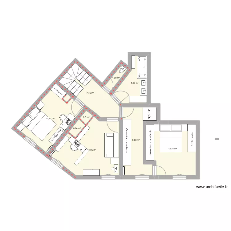 1er &eacute;tage bis. Plan de 9 pièces et 63 m²