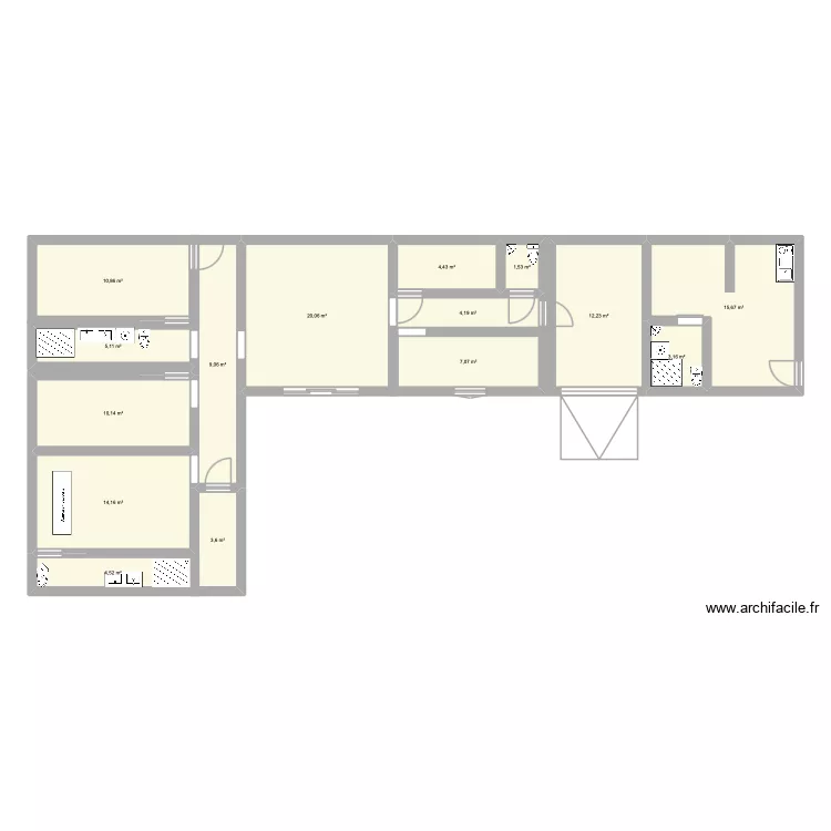 maison L mod&eacute;lisation ok!. Plan de 15  et 126 m²