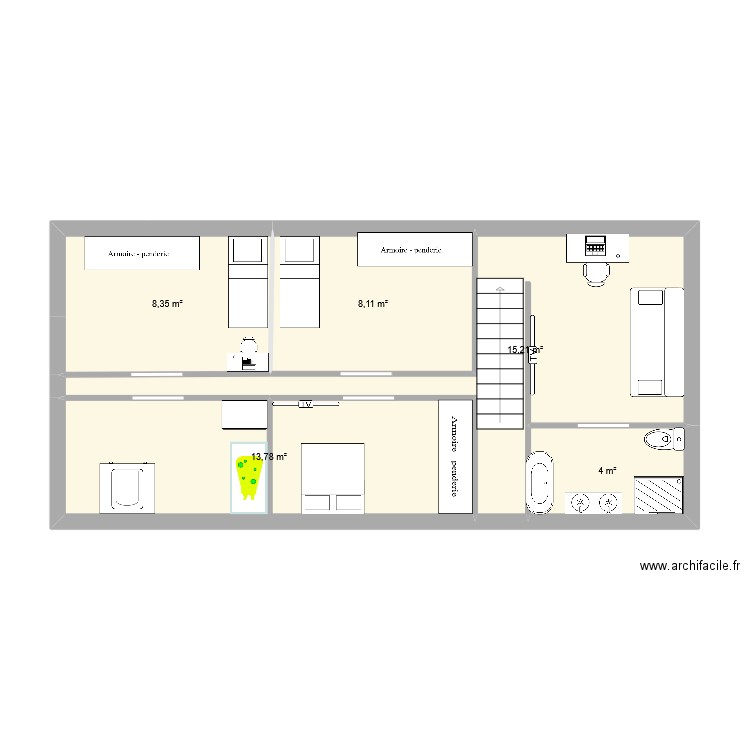 plan maison 1er. Plan de 5 pièces et 49 m2