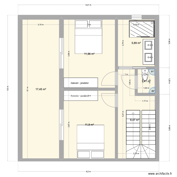 Projet Maison St G étage. Plan de 6 pièces et 58 m2