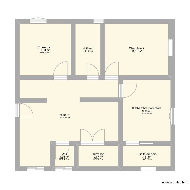 Pan. Plan de 8 pièces et 65 m2