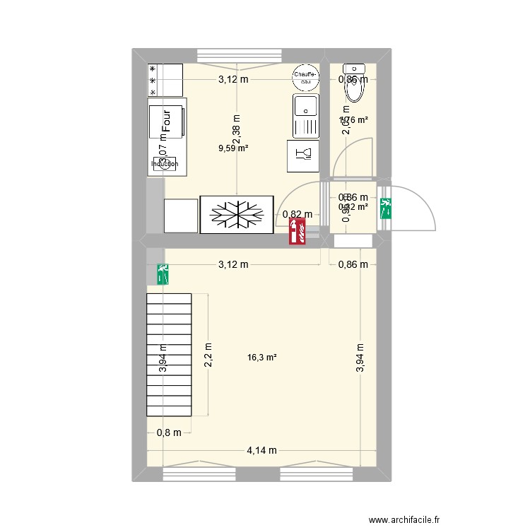 Etage. Plan de 4 pièces et 28 m2