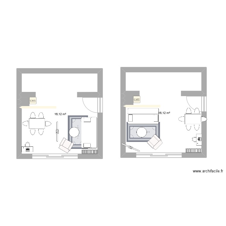 Salon Alpe. Plan de 2 pièces et 32 m2