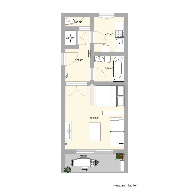 appart 30m2 avec cuisine séparée. Plan de 0 pièce et 0 m2