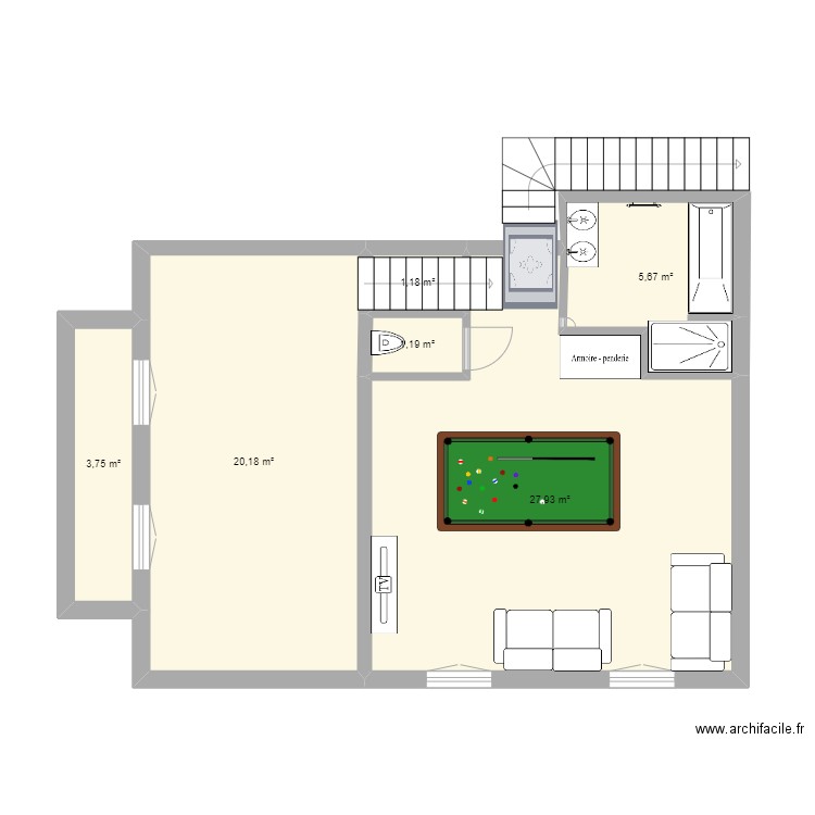 CHAMBRE 3. Plan de 3 pièces et 36 m2