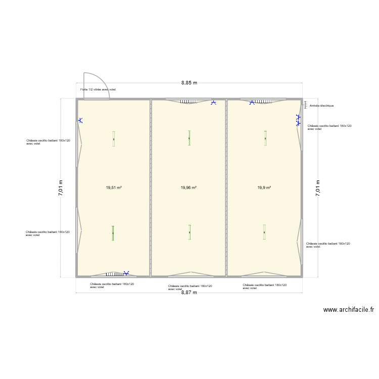 Ecole Peruwelz. Plan de 3 pièces et 59 m2