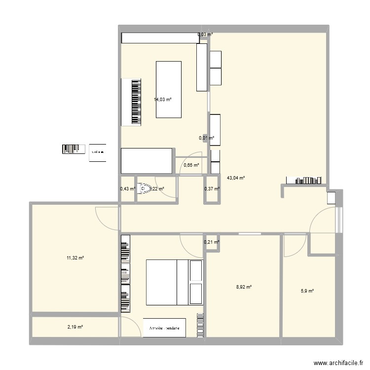 chambre après. Plan de 13 pièces et 88 m2