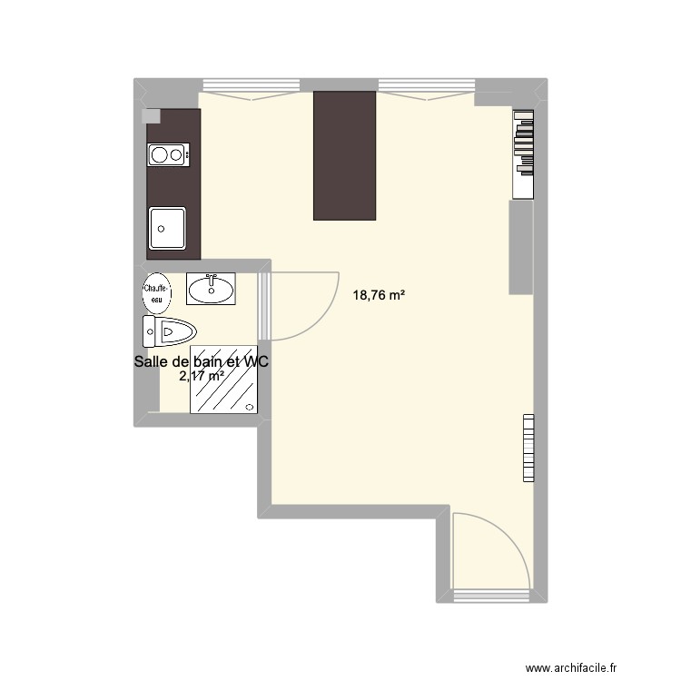 2e option. Plan de 2 pièces et 21 m2
