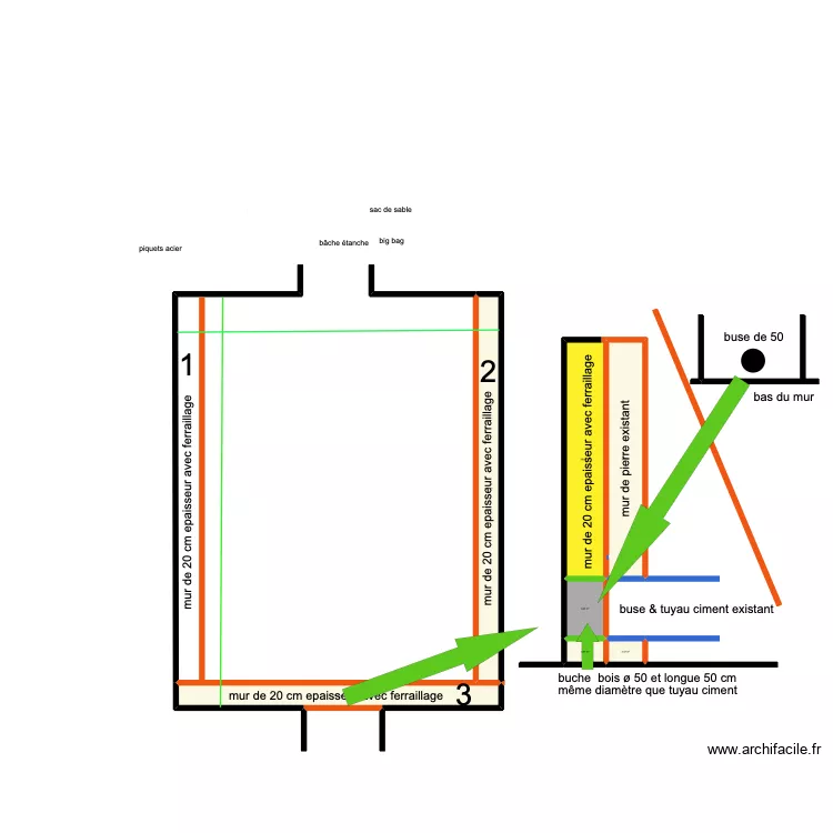 moine 3 travaux. Plan de 7  et 160 m²
