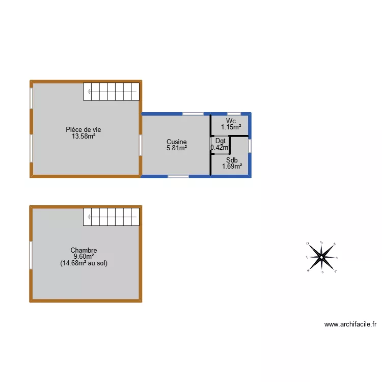 Bernarn lile dyeu ker borny amiante. Plan de 6  et 28 m²