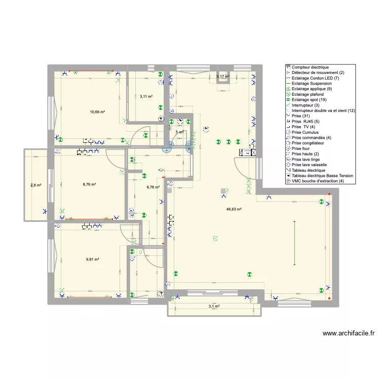 Megeve Grande Fontaine Electricit&eacute; 1. Plan de 10  et 93 m²