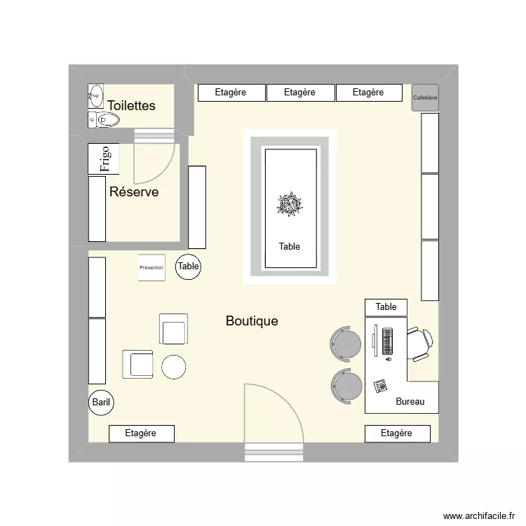 Boutique stage. Plan de 3  et 22 m²