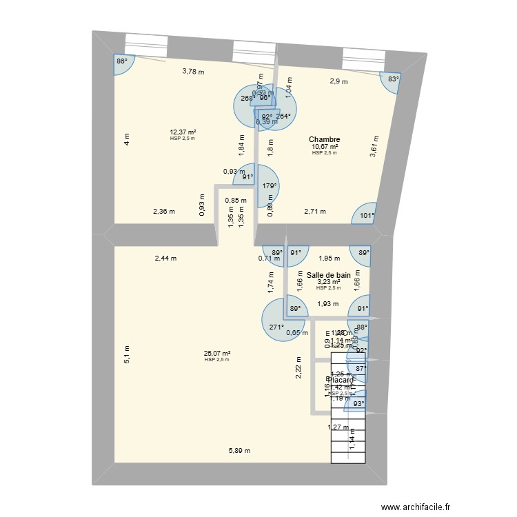 RDC+1. Plan de 6 pièces et 54 m2