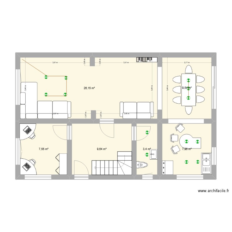 ath. Plan de 6 pièces et 64 m2