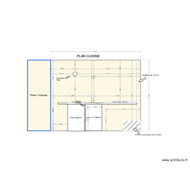 Plan cuisine. Plan de 3 pièces et 11 m2