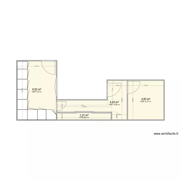 Porte. Plan de 4 pièces et 19 m²