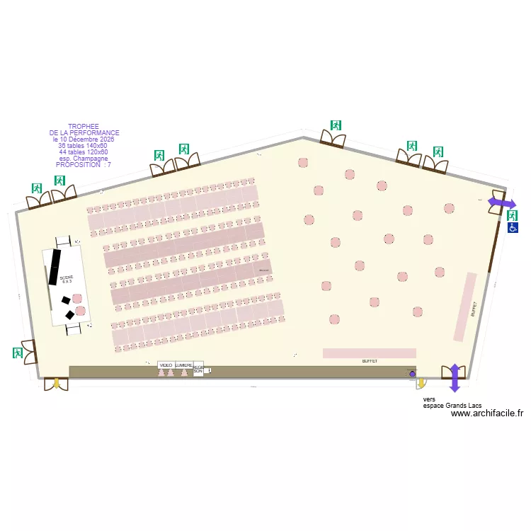 TROPHEE DE LA PERFORMANCE le 10 Décembre 2026 Tables rectangulaires esp. Champagne PROPOSITION : 7. Plan de 1 et 584 m² TROPHEE DE LA PERFORMANCE le 10 Décembre 2026 Tables rectangulaires esp. Champagne PROPOSITION : 7. Plan de 1 et 584 m²