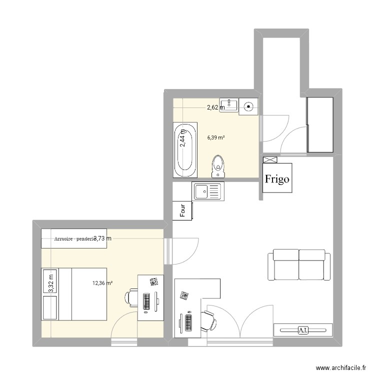 Lironde. Plan de 2 pièces et 19 m2